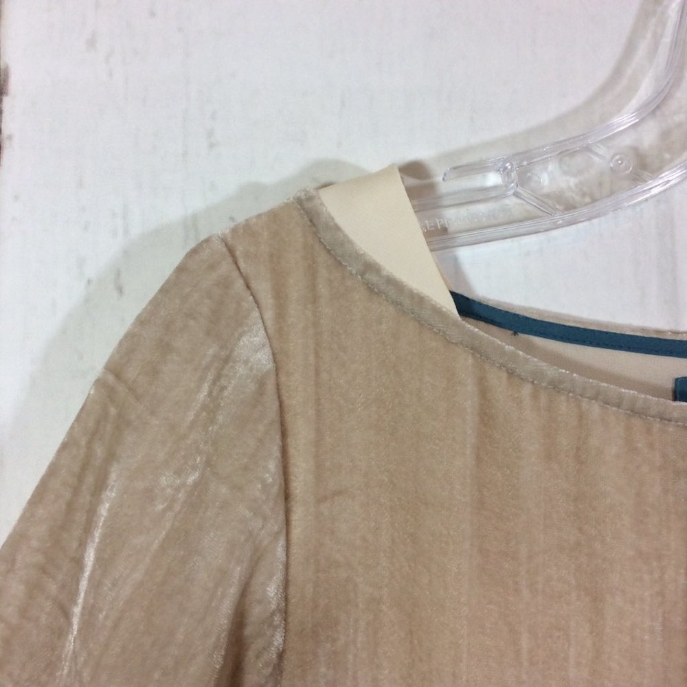 Anthropologie Floreat Crushed Champagne Velvet Shift Mini Dress Pockets Size S - Picture 6 of 16